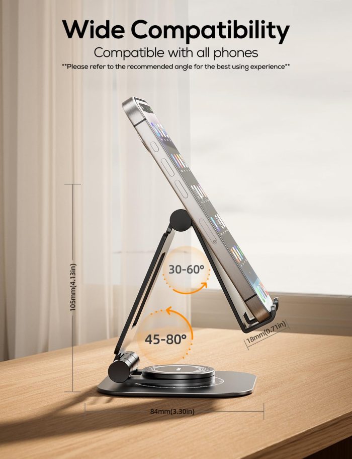 Nulaxy 360 Rotating Cell Phone Stand, Fully Adjustable Foldable Desktop Phone Holder Cradle Dock, Thick Case Friendly, Compatible with All Phones, Nintendo Switch, Black - Image 3