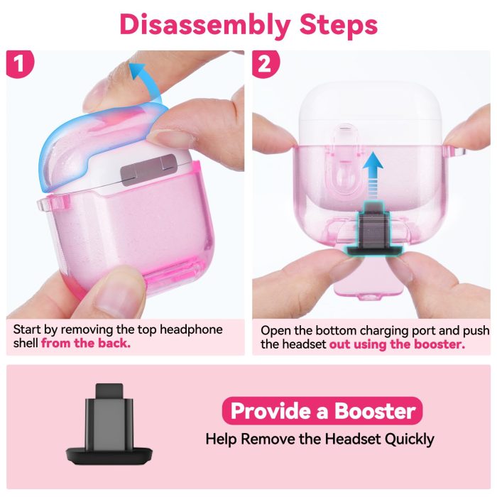 Skyconser with Safety Lock for Apple AirPods 4 Case 2024,Clear Cases with Phone Stand & Cleaning Kit,Soft TPU Cover for AirPods 4th Generation Case,Cute Bling Keychain for Women Girls-Clear Pink - Image 4