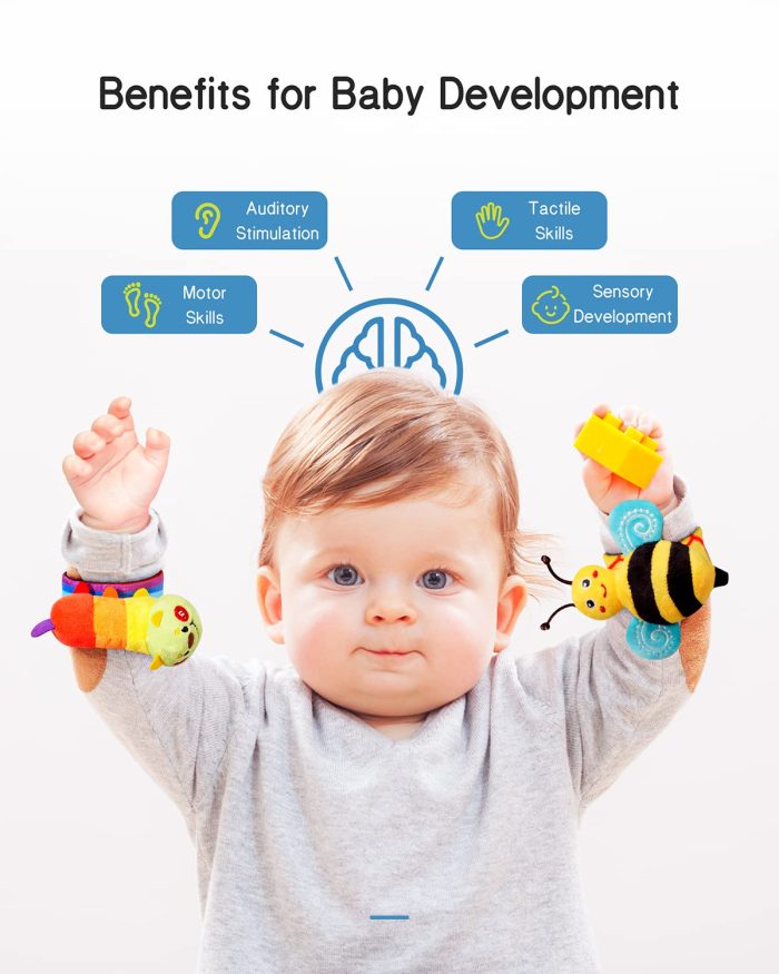 Infinno Baby Wrist Rattle Socks and Foot Finder Set, Perfect Baby Toys for 0-12 Months Newborn Boys and Girls As Shower Gifts, Garden Bug Series - Image 5