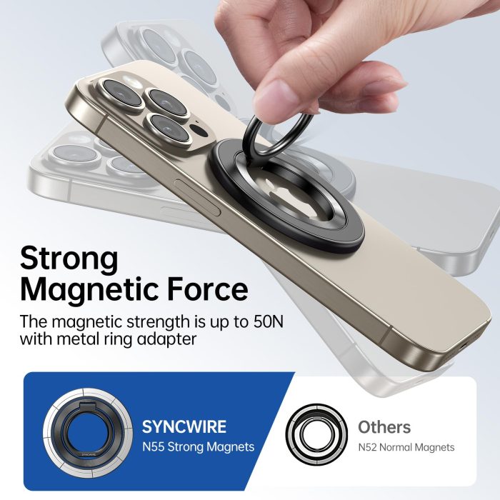 SYNCWIRE Magnetic Phone Ring Holder for MagSafe, 360° Rotation Cell Phone Grip Stand Finger Ring Kickstand Two-Sided Magnet Compatible with iPhone 17 Pro Max 16 15 14 13 12 MagSafe Accessories - Image 6