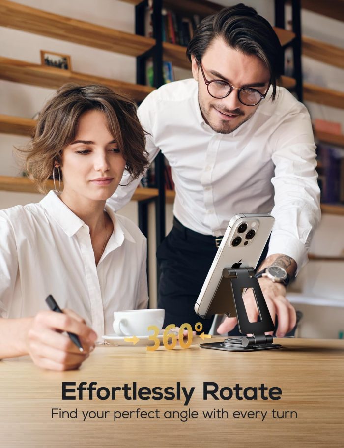 Nulaxy 360 Rotating Cell Phone Stand, Fully Adjustable Foldable Desktop Phone Holder Cradle Dock, Thick Case Friendly, Compatible with All Phones, Nintendo Switch, Black - Image 7