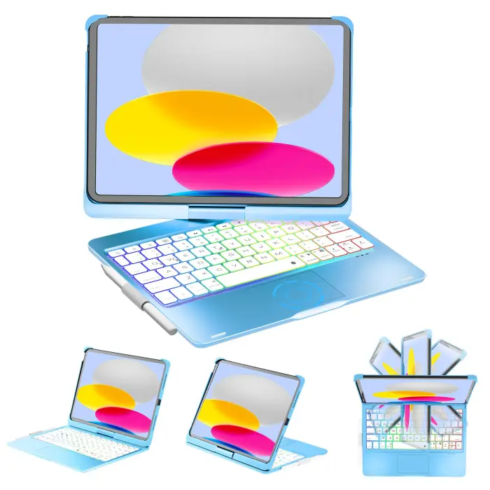 71VM77bmgXL NOKBABO for iPad 10th 11th (A16) Generation Case with Keyboard, iPad Air 11 inch case (M3/M2), Keyboard for iPad Pro 11 (4th/3rd/2nd/1st) & iPad Air 5/4th, Trackpad, 360° Swivel, Backlit - Sky Blue - Image 1