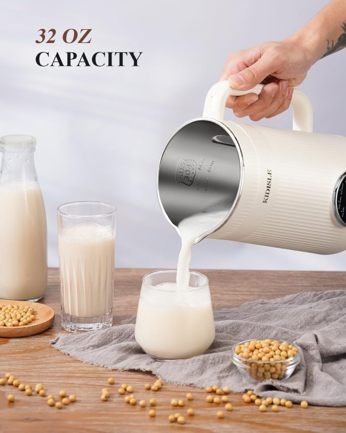 KIDISLE 8 in 1 Nut Milk Maker Blender, 32oz Homemade Soy, Almond, Oat, Coconut, Plant Based and Non Dairy Beverages, Automatic Soybean Machine With Delay Start/Keep Warm/Boil Water, Cream - Image 3