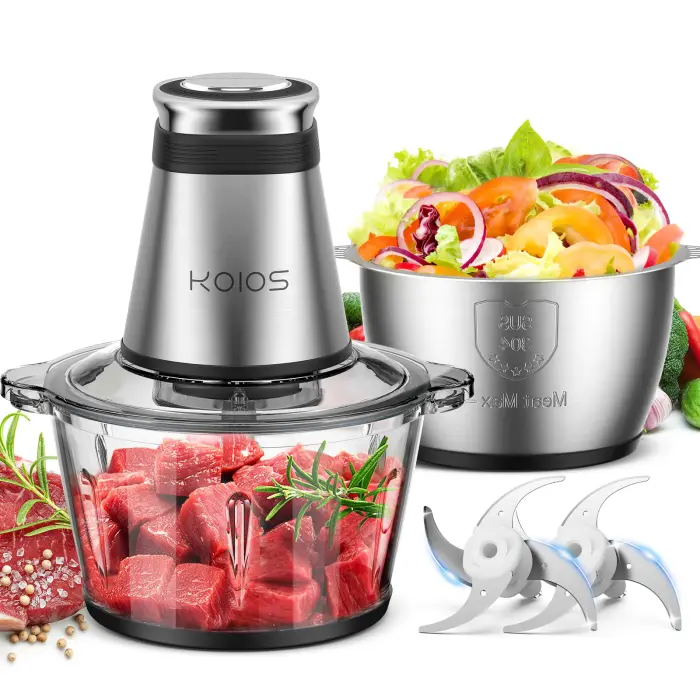 KOIOS Food Processor, 500W Electric Food Chopper with 2 Bowls (8 Cup+8 Cup) & 2 Bi-Level Blades&, Small Electric Grinder Meat Processor for Nuts, Meat, Onion, Garlic, Baby Food, Black - Image 1