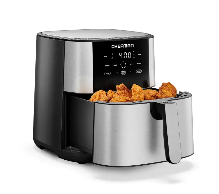 71VzGtbzyFL Chefman Air Fryer 8 Qt | TurboFry® 4-in-1 with 450°F Hi-Fry Option for Crispier Results | Air Fry, Bake, Dehydrate, Frozen | XL Nonstick Dishwasher-Safe Basket | Stainless Steel - Image 1