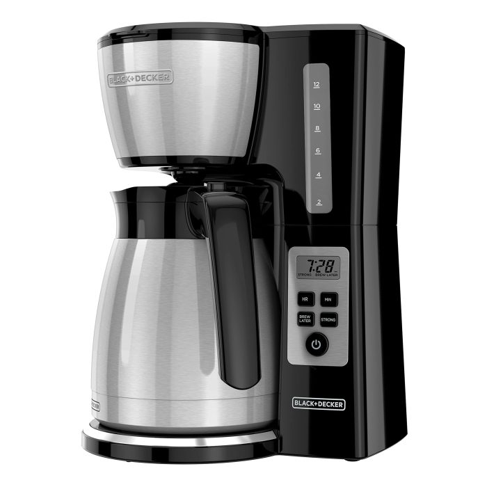 BLACK+DECKER 12 Cup Thermal Programmable Coffee Maker with Brew Strength and VORTEX Technology, Black/Steel, CM2046S - Image 1