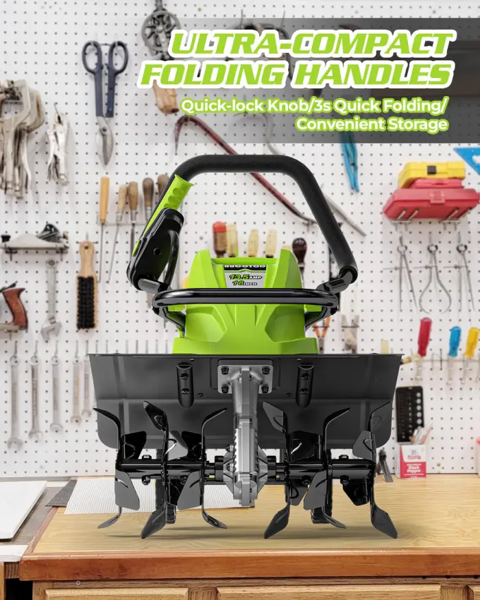 BUCOTOD 18-Inch 13.5 Amp Tiller/Cultivator with 6 Steel Tines, 3-Adjustable Wheels, Foldable Handle, 8'' Tilling Depth Electric Corded Tillers, Electric Garden Rototiller for Garden Lawn Soil Digging - Image 5