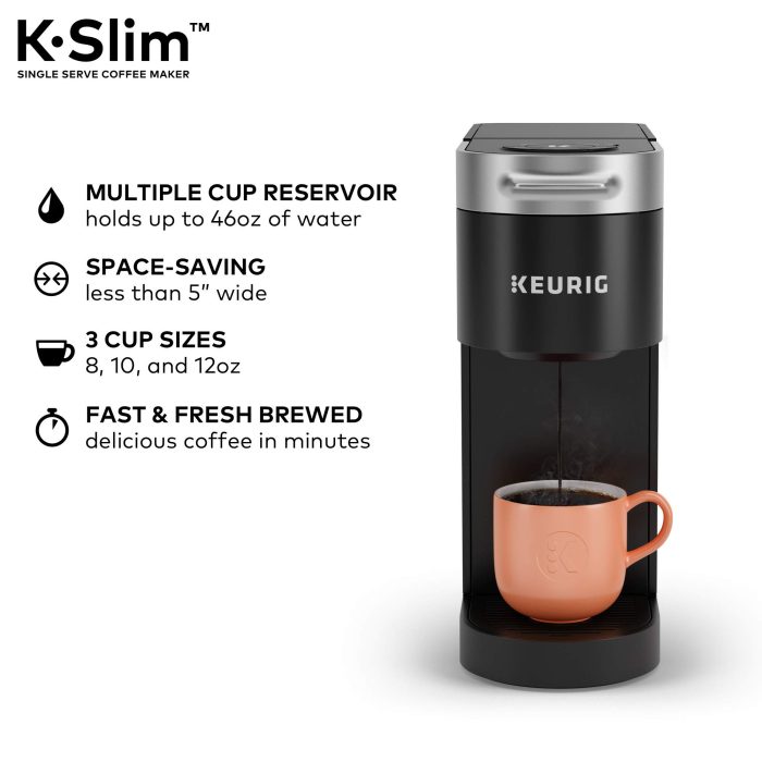 Keurig K-Slim Single Serve K-Cup Pod Coffee Maker, Multistream Technology, 3 Brew Sizes, Slim and Sleek Design, 46oz Removable Reservoir, Black - Image 6