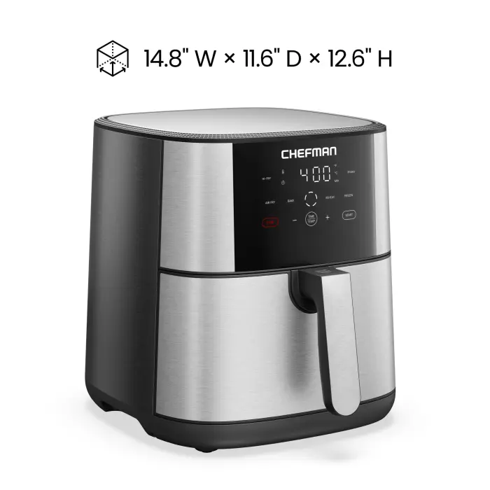 Chefman Air Fryer 8 Qt | TurboFry® 4-in-1 with 450°F Hi-Fry Option for Crispier Results | Air Fry, Bake, Dehydrate, Frozen | XL Nonstick Dishwasher-Safe Basket | Stainless Steel - Image 2