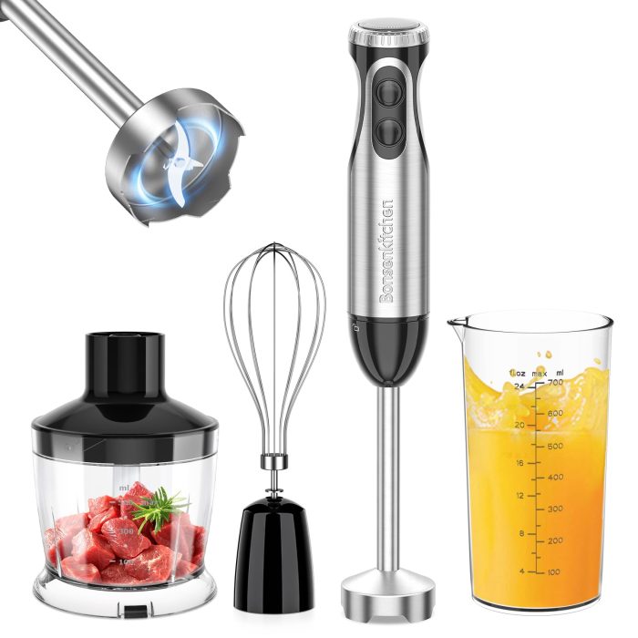 Bonsenkitchen 4-in-1 Immersion Blender Handheld, 20 Speeds Hand Blender with Turbo Mode, Stainless Steel Blade, Egg Whisk, Beaker & Chopper Bowl, Stick Mixer for Soup, Smoothie, Puree, Baby Food - Image 1