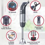 Mueller Multistick 5-in-1 Immersion Blender Handheld,12 Speed Hand Mixer-Turbo Boost,Heaviest Duty Copper Motor,Titanium reinforced Blades Hand Blender,Milk Frother Wand,Whisk,Beaker,Chopper,Grey - Image 8