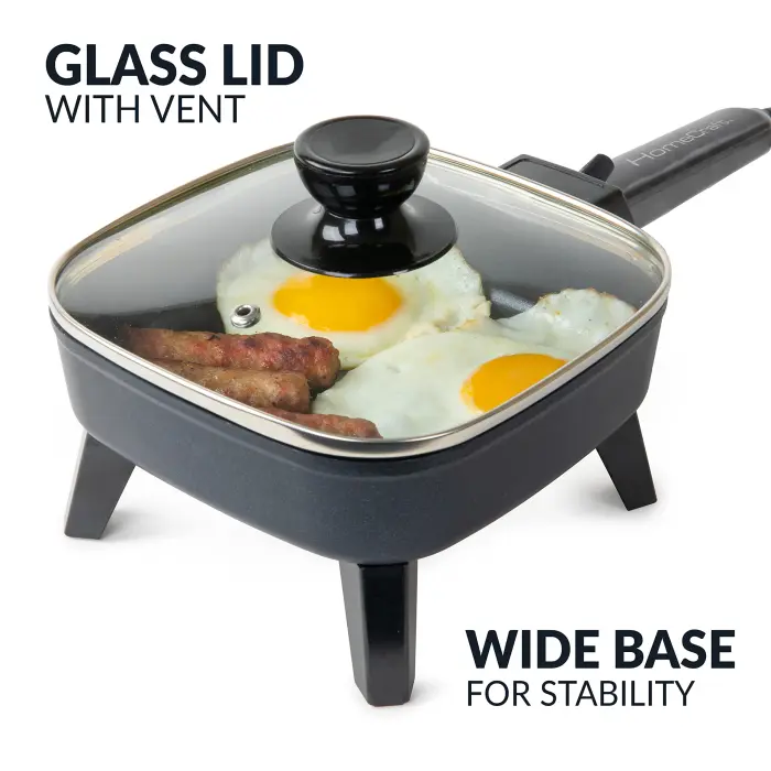 HomeCraft 7-Inch Electric Non-Stick Skillet, Adjustable Temperature Control, Cool-Touch Handle with Tempered Glass Lid, Perfect For Healthy Keto & Low-Carb Diets, Rice Bowls, & Eggs - Image 2