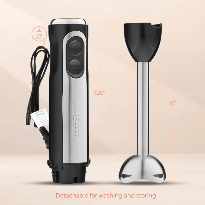 Powerful Immersion Blender, Electric Hand Blender 500 Watt with Turbo Mode, Detachable Base. Handheld Kitchen Gadget Blender Stick for Soup, Smoothie, Puree, Baby Food, 304 Stainless Steel Blades - Image 5