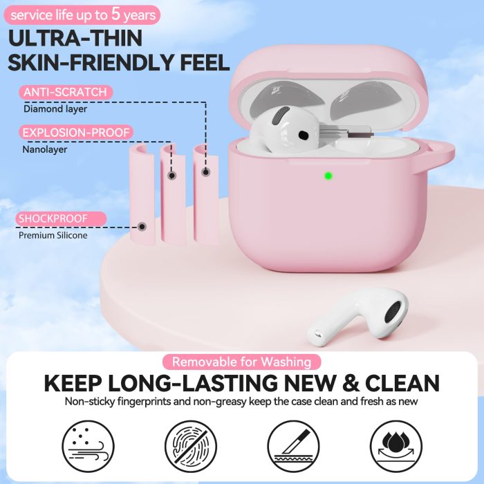 for AirPods 4 Case Pink with Cleaner Kit, TNSNK Soft Silicone Airpod 4 Case Compatible with Apple Airpods 4th Generation 2024 Case Cover with Keychain for Women Girly, Anti-Scratch, Drop Protection - Image 2