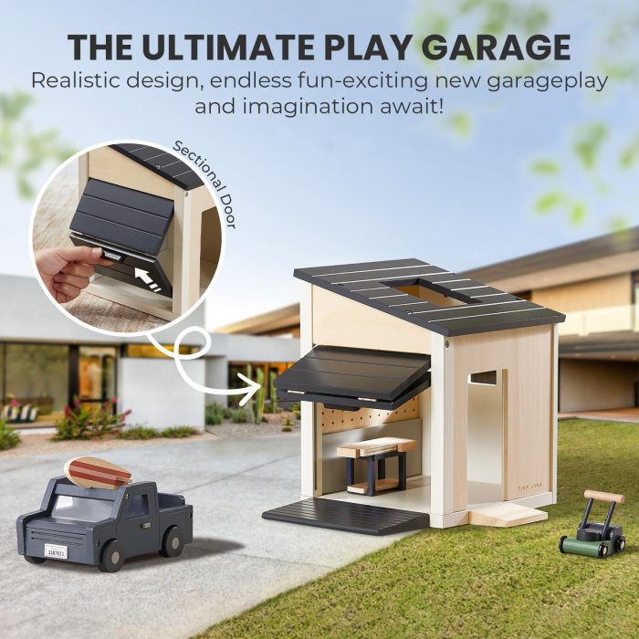 Tiny Land Wooden Dollhouse Garage Set – Realistic Design with Garage, Workbench,Lawn Mower & SUV Car, Expansion Dollhouse Furniture & Accessories for Doll house, Educational Pretend Play Gift for Kids - Image 7
