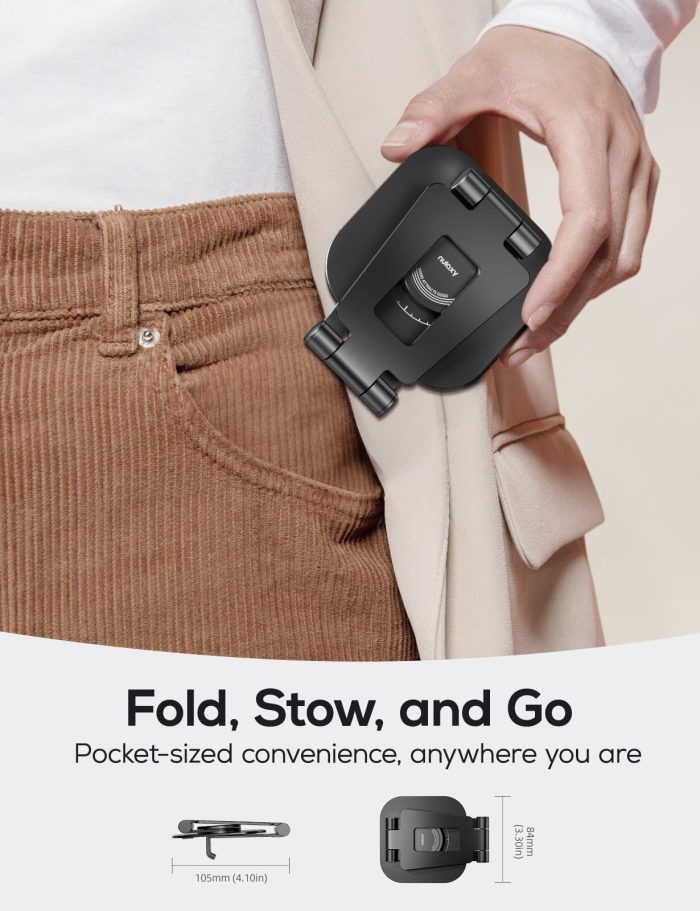 Nulaxy 360 Rotating Cell Phone Stand, Fully Adjustable Foldable Desktop Phone Holder Cradle Dock, Thick Case Friendly, Compatible with All Phones, Nintendo Switch, Black - Image 4