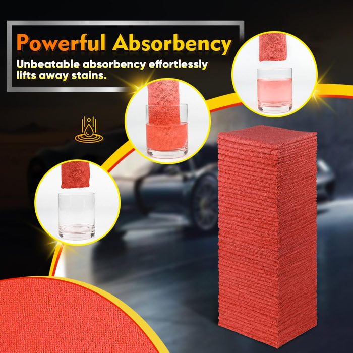 HOMEXCEL Red Shop Towels 100 Pack, Reusable Microfiber Cleaning Cloth Bulk, Multipurpose Microfiber Towels for Car, House and Kitchen, Highly Absorbent Cleaning Rags 11.5 x 11.5 inch - Image 8