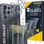 firtstnow 3 Pack Glass Screen Protector for Samsung Galaxy S25 Ultra [6.9 inch] + 3 Pack Camera Lens Protector, 9H Tempered Glass, Fingerprint Unlock, HD Clear Case Friendly Anti-Scratch