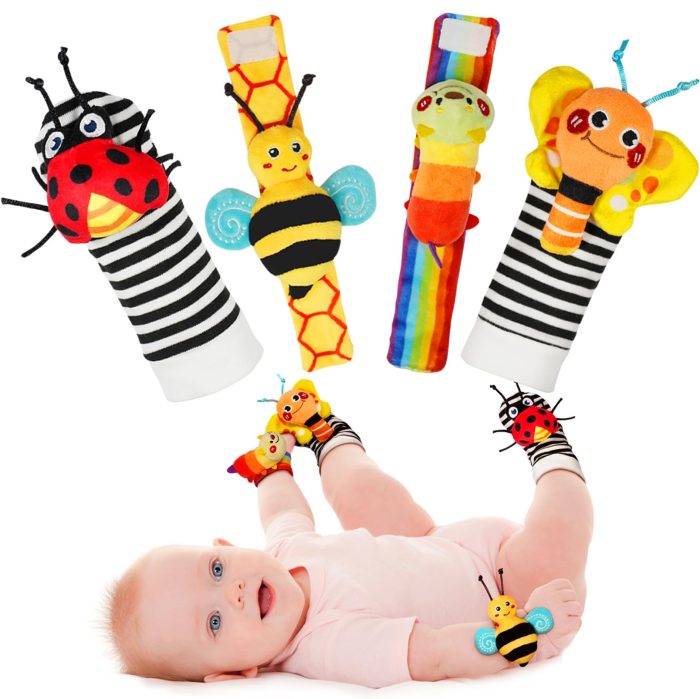71eJNnl+TQL Infinno Baby Wrist Rattle Socks and Foot Finder Set, Perfect Baby Toys for 0-12 Months Newborn Boys and Girls As Shower Gifts, Garden Bug Series - Image 1