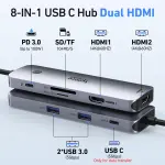 Selore USB C Docking Station Dual HDMI Monitor, USB C to Dual HDMI Adapter with 4K@60Hz HDMI, 100W PD, SD/TF, USB A&C 3.0 Ports, Laptop Docking Station for Dell XPS/HP/Lenovo/Surface/Yoga etc - Image 6