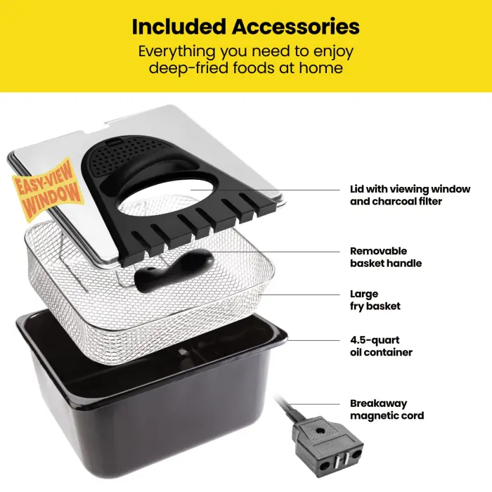 Chefman 4.5 Liter Deep Fryer w/Basket Strainer, XL Jumbo Size, Adjustable Temperature & Timer, Perfect for Fried Chicken, Shrimp, French Fries, Chips & More, Removable Oil-Container, Stainless Steel - Image 3