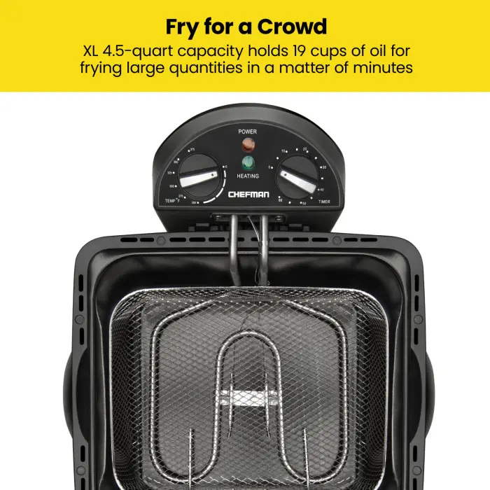 Chefman 4.5 Liter Deep Fryer w/Basket Strainer, XL Jumbo Size, Adjustable Temperature & Timer, Perfect for Fried Chicken, Shrimp, French Fries, Chips & More, Removable Oil-Container, Stainless Steel - Image 6