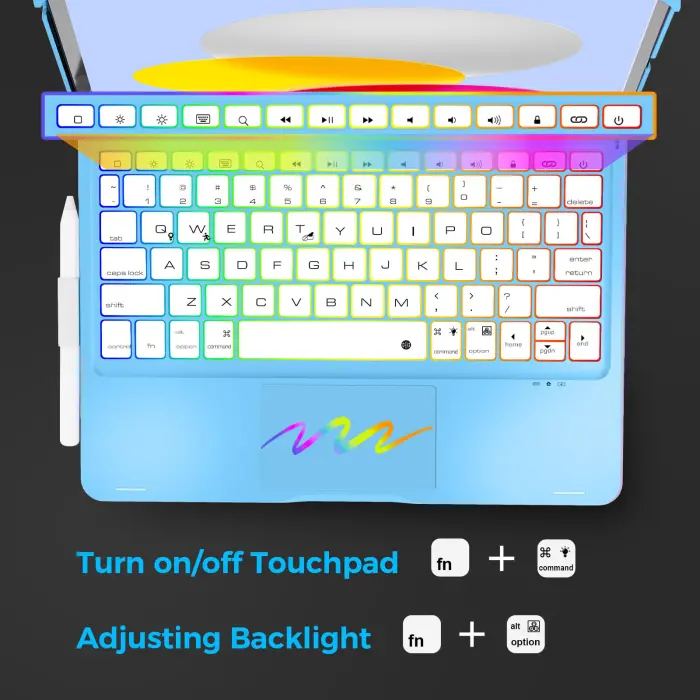 NOKBABO for iPad 10th 11th (A16) Generation Case with Keyboard, iPad Air 11 inch case (M3/M2), Keyboard for iPad Pro 11 (4th/3rd/2nd/1st) & iPad Air 5/4th, Trackpad, 360° Swivel, Backlit - Sky Blue - Image 3