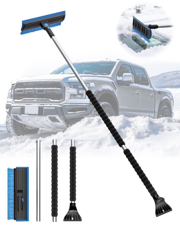 helloleiboo 2025 Extra Long 55.7" Ice Scrapers for Car Windshield Multi-Functional Detachable Car Ice Scraper with Foam Grip and 270° Pivoting Brush Head Snow Brush for SUV Truck Auto (Blue) - Image 2