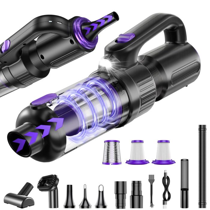 71gpVyajODL SWMRDN Car Vacuum Portable Cordless, 20000Pa Mini Vacuum Cleaner & Air Duster, 130W Brushless Motor Handheld Vacuum Cordless with LED Light, 7800mAh Battery, Multi-Nozzles for Car, Office, Home, Pet - Image 1