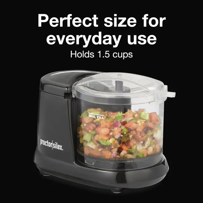 Proctor Silex Durable Electric Vegetable Chopper & Mini Food Processor for Chopping, Puree & Emulsify, 1.5 Cup, Black - Image 8