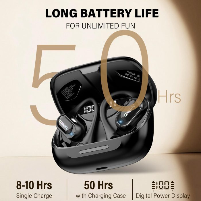 Open Ear Headphones, Bluetooth 5.4 Headphones Sports, Premium Sound with HD Mic Wireless Earbuds, 48H Playtime LED Power Display Ear Buds, IPX7 Lightweight Comfort Earphones for Running, Working - Image 5