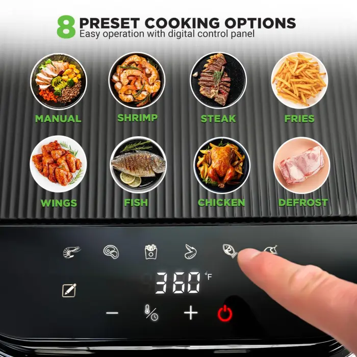 Nutrichef 5.8 Quart Air Fryer | 8-1 Preset Cook Modes | Transparent Fry Bowl for Best Cooking Results | Cook Shrimp, Steak, Fries, Wings, Chicken & More | Precise Temperature Control & Time | Grey - Image 4