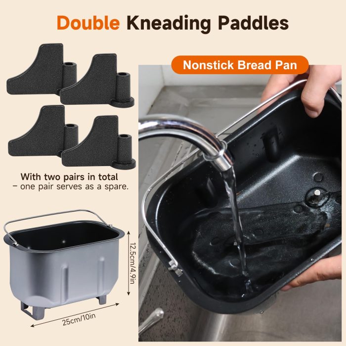 Davivy Bread Maker Machine 3LB with 2 Dough Kneading Paddles,15-in-1 Automatic Large Capacity Bread Machine Nonstick Bowl For Bread, Jam& Yogurt, 3 Loaf Sizes and 3 crust settings（silver，1.5kg） - Image 6