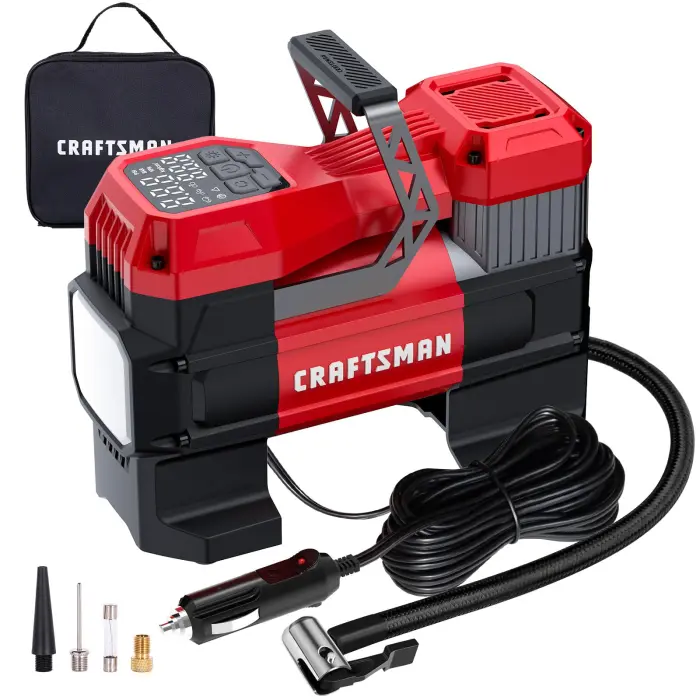 CRAFTSMAN 12V Portable Tire Inflator, Digital Air Compressor Pump with Gauge & LED Light, 150 PSI Auto Shut-Off, Compact Air Pump for Car, Motorcycle, Bike & Sports Balls - Image 1