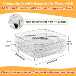 BYKITCHEN 8 inch Square Air Fryer Rack, 3pcs Stackable Stainless Steel Dehydrator Rack with Silicon Feet, Square Air Fryer Accessories for Cosori, Instant Vortex, Ninja Pro XL 6.5 QT AF181 & More - Image 9