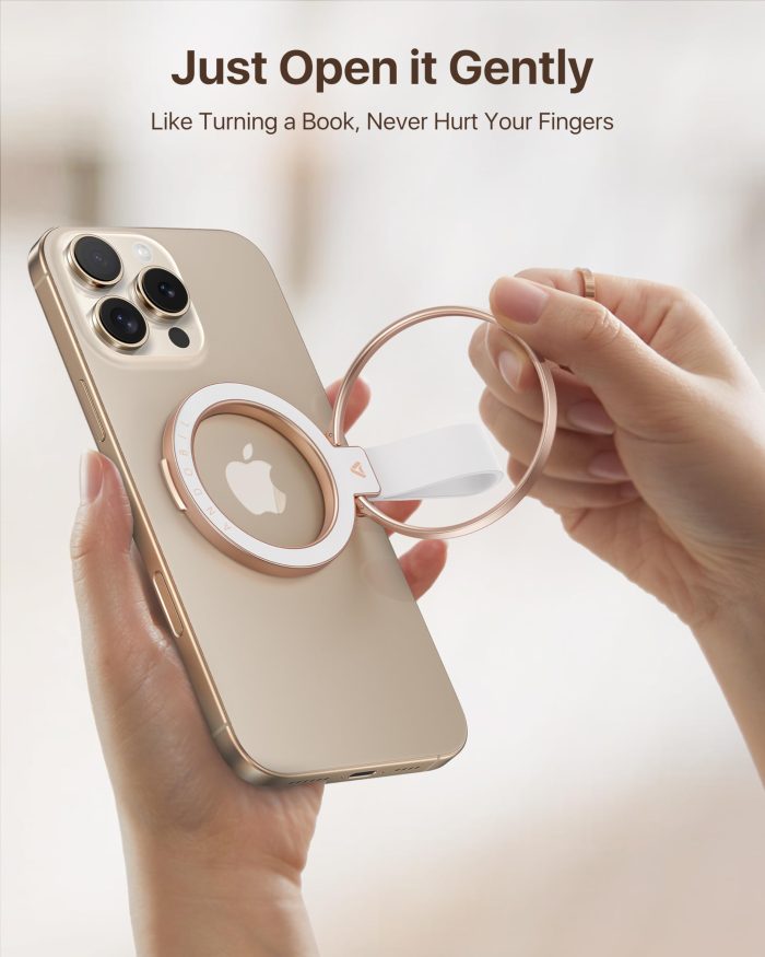 andobil [2025 Unrivaled Stability] Magnetic Phone Grip Holder for MagSafe Ring Stand Holder Kickstand Compatible with MagSafe Accessories for iPhone 17 Air 16 Pro Max Plus 15/14/13/12&Android,Rosegold - Image 3