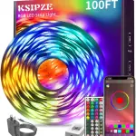 KSIPZE 100ft Led Strip Lights RGB Music Sync Color Changing Led Lights with Smart App Control Remote Led Lights for Bedroom Room Lighting Flexible Home Décor