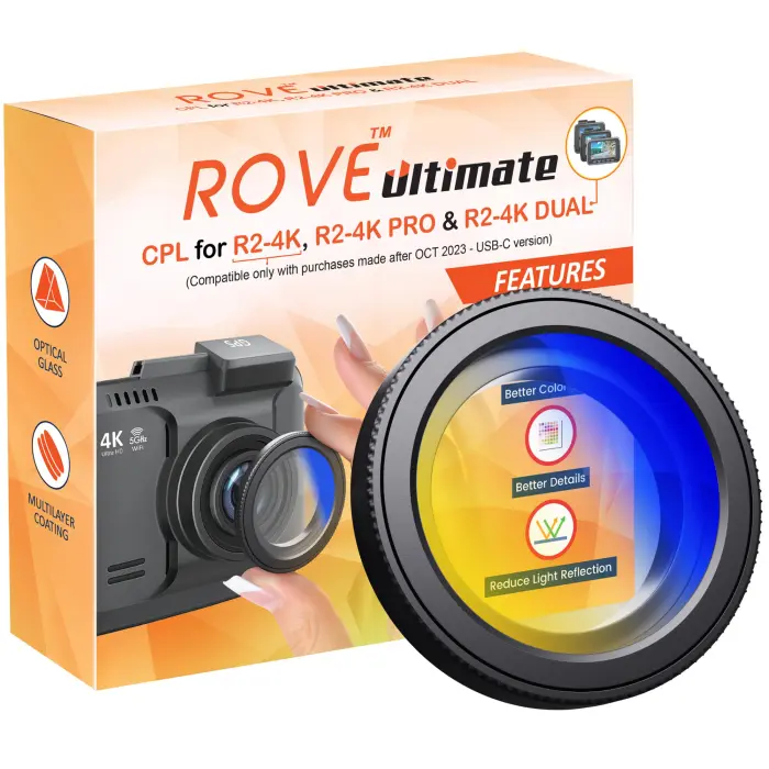 ROVE Ultimate CPL Filter, Anti-Glare Circular Polarizer Lens for ROVE R2-4K, R2-4K PRO, and R2-4K Dual Dash Cam Models - Image 1