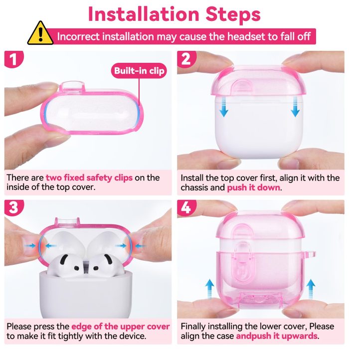 Skyconser with Safety Lock for Apple AirPods 4 Case 2024,Clear Cases with Phone Stand & Cleaning Kit,Soft TPU Cover for AirPods 4th Generation Case,Cute Bling Keychain for Women Girls-Clear Pink - Image 2