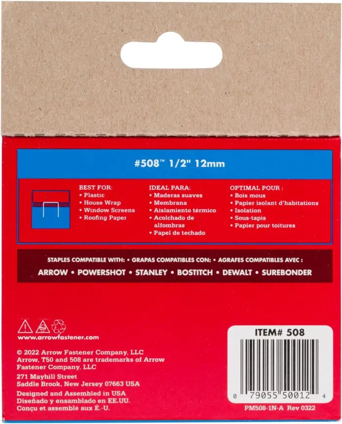 Arrow 508 Heavy Duty T50 1/2-Inch Leg Length, 3/8-Inch Crown, Staples for Upholstery, Construction, Furniture, Crafts, 1250 Count(Pack of 1) - Image 4