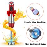 KOIOS 5-in-1 Hand Immersion Blender, 1000W 12 Speed Handheld Blender Stick with Copper Motor Stainless Steel Blade, 600ml Mixing Beaker,500ml Food Processor, Whisk, Milk Frother, Non-BPA, Red - Image 4