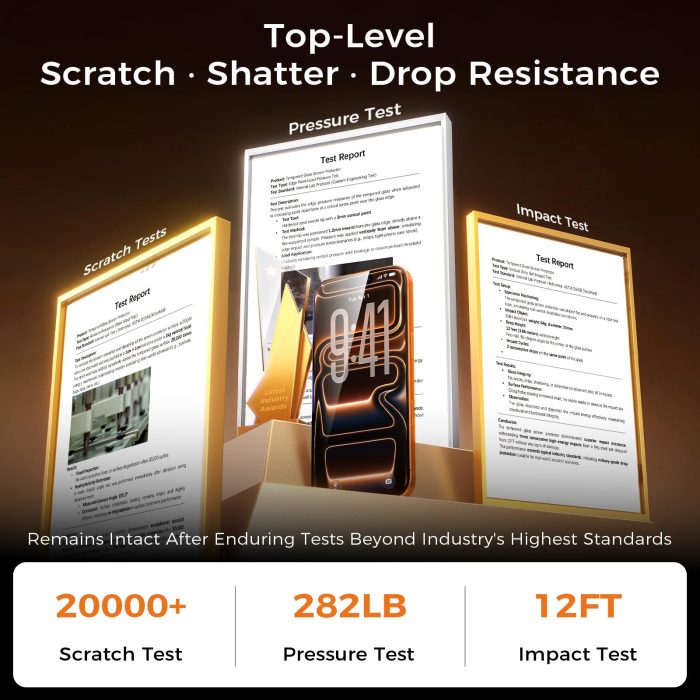 NeverBreak 9H+ Hardness for iPhone 17 Pro Max Screen Protector 12FT Military Grade Protection (Scratch, Shatter, Drop Resistance) Tempered Glass Full Edge Coverage 6.9", 2 Pack with De-Bubble Card - Image 6