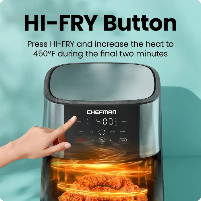 Chefman Air Fryer 8 Qt | TurboFry® 4-in-1 with 450°F Hi-Fry Option for Crispier Results | Air Fry, Bake, Dehydrate, Frozen | XL Nonstick Dishwasher-Safe Basket | Stainless Steel - Image 4