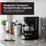 Mueller 12-Cup Drip Coffee Maker - Borosilicate Carafe, Auto-Off, Reusable Filter, Anti-Drip, Keep-Warm Function, Clear Water Level Window Coffee Machine, Kitchen Essentials & Accessories - Image 4