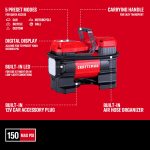 CRAFTSMAN 12V Portable Tire Inflator, Digital Air Compressor Pump with Gauge & LED Light, 150 PSI Auto Shut-Off, Compact Air Pump for Car, Motorcycle, Bike & Sports Balls - Image 4