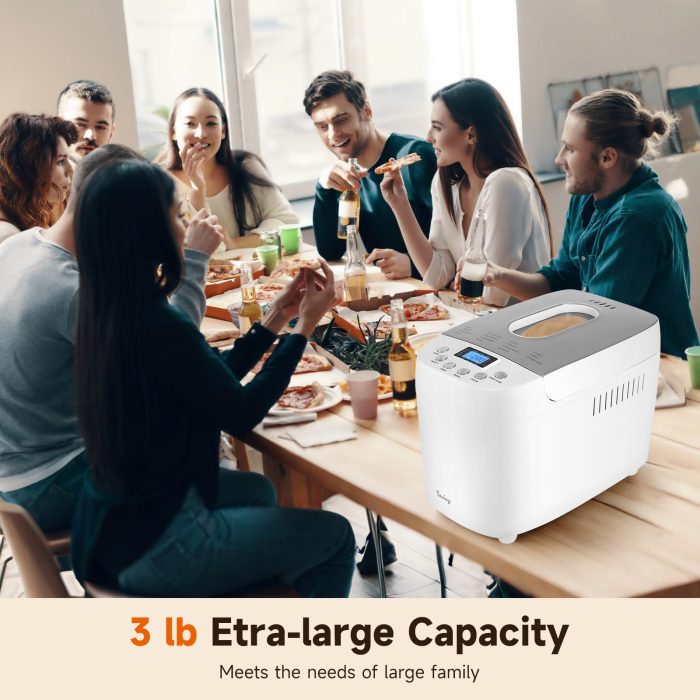 Davivy Bread Maker Machine 3LB with 2 Dough Kneading Paddles,15-in-1 Automatic Large Capacity Bread Machine Nonstick Bowl For Bread, Jam& Yogurt, 3 Loaf Sizes and 3 crust settings（silver，1.5kg） - Image 2