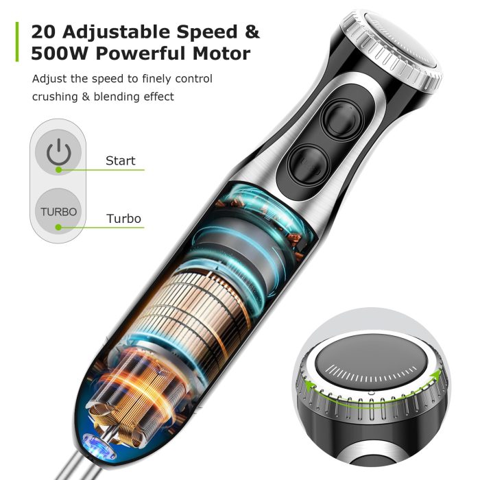 Bonsenkitchen 4-in-1 Immersion Blender Handheld, 20 Speeds Hand Blender with Turbo Mode, Stainless Steel Blade, Egg Whisk, Beaker & Chopper Bowl, Stick Mixer for Soup, Smoothie, Puree, Baby Food - Image 7