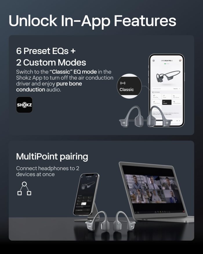 SHOKZ New OpenRun Pro 2- Bone Conduction Headphones, Open-Ear Bluetooth Wireless Sport Earphones for Running, Workouts - Sweat Resistant, Secure Comfortable Fit -Deep Bass, Smart Mic, Reflective Strip - Image 4