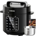 CARORI 9-in-1 Electric Pressure Cooker 6 Quart Black, Stainless Steel Pot, 12 Preset Functions with Touchscreen, Safe Steam Release, Stew, Slow Cook, Rice, Sauté, Warmer