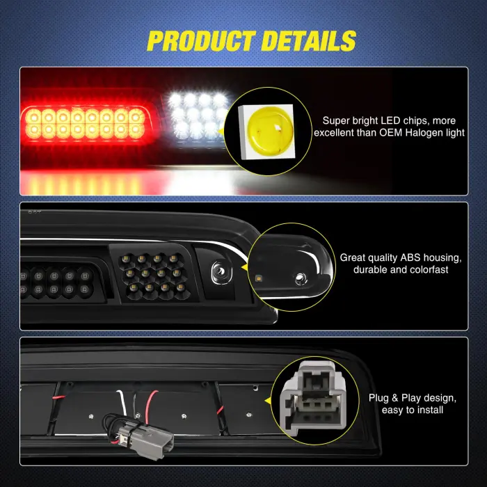 Nilight Third Brake Light High Mount 3rd Stop Reverse Cargo LED Lighting for Chevy Silverado GMC Sierra 1500 2500 3500HD 2014-2018 Pickup Truck Rear Cab Center Tail Lights - Image 8